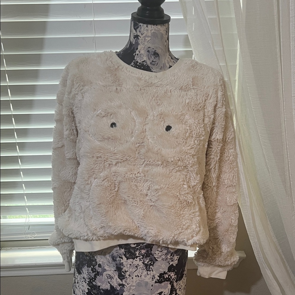 Oysho owl Cozy Cream Fuzzy Sweater